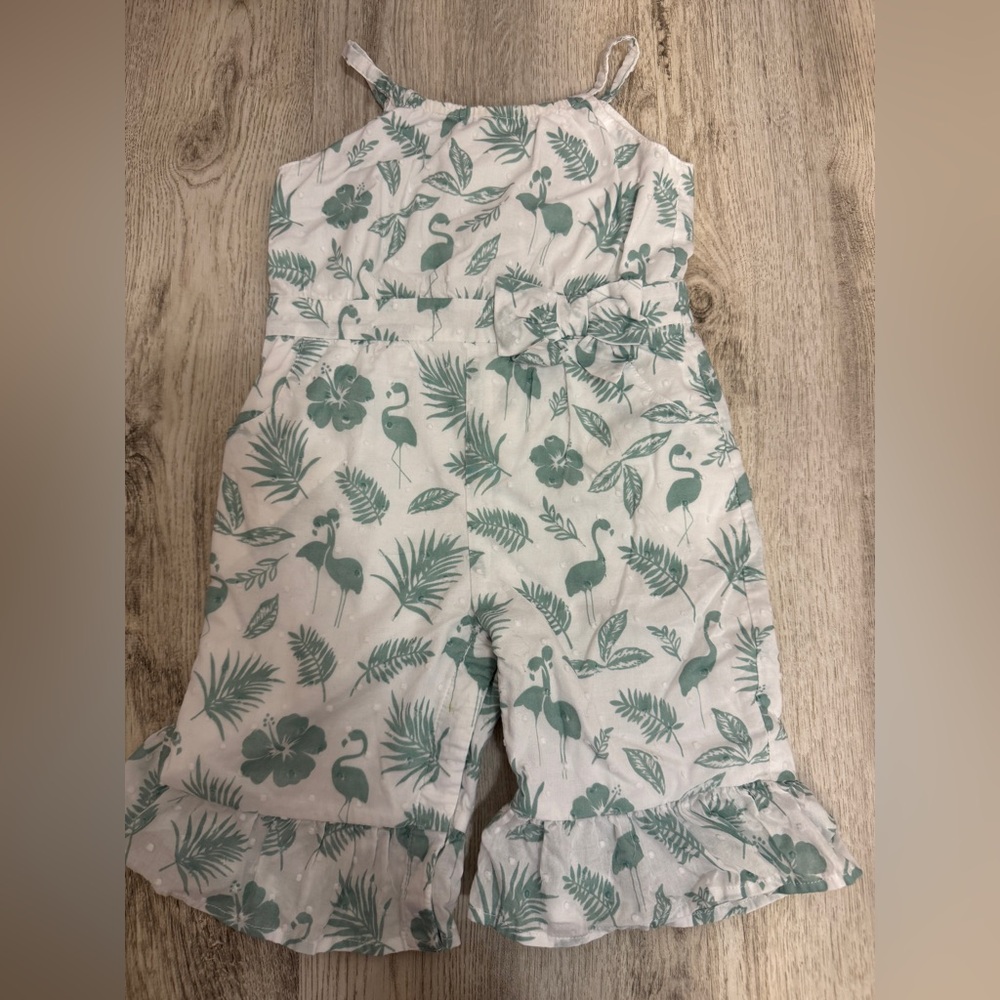 Janie and Jack Green and White Jumpsuit with Ruffled Hem